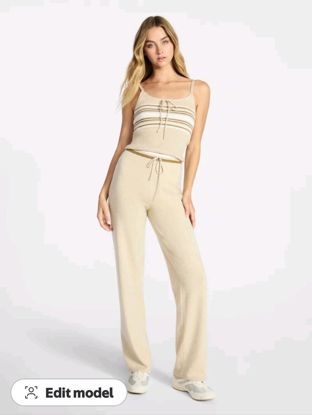 No Boundaries Cream Knit Wide-Leg Pants